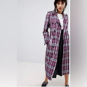 ASOS DESIGN Mac in Contrast Check PurpleTrench Women's Coat